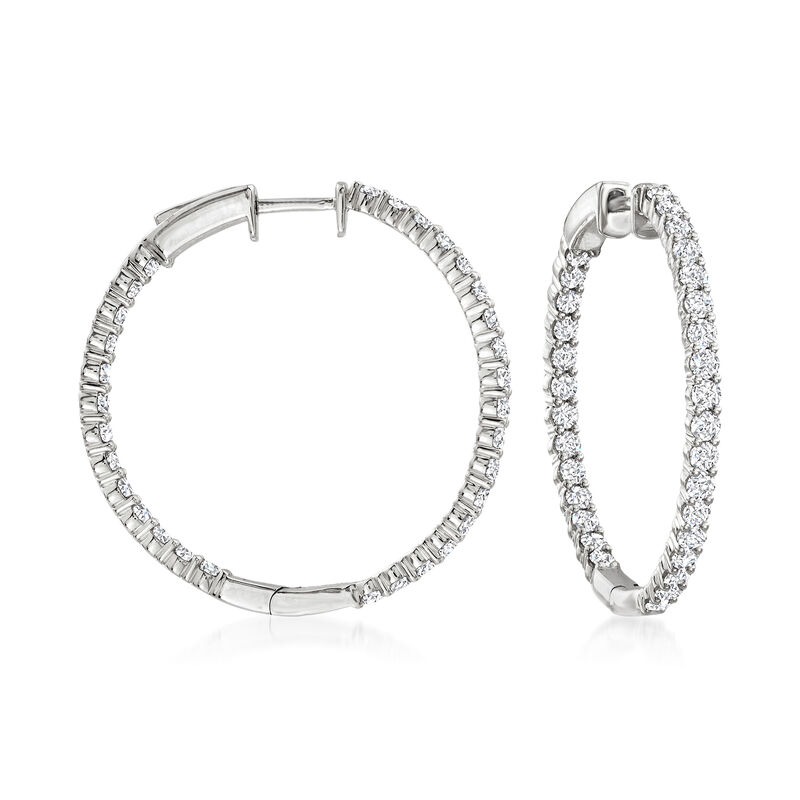 2.00 ct. t.w. Diamond Inside-Outside Hoop Earrings in 14kt White Gold. 1 1/8&quot; image number 0