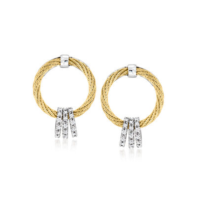 ALOR Yellow Stainless Steel Cable Circle Earrings with .35 ct. t.w. Diamonds in 18kt White Gold