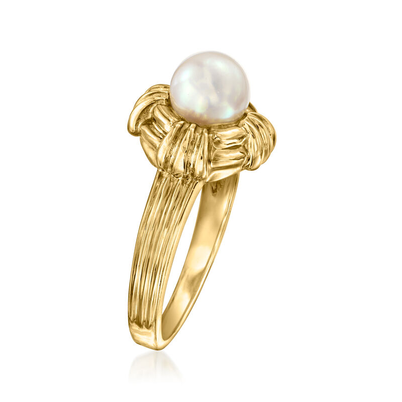 C. 1990 Vintage Tiffany Jewelry 6mm Cultured Pearl Ring in 18kt Yellow Gold. Size 6 image number 2
