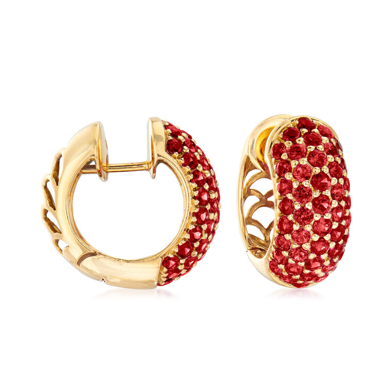 C. 1980 Vintage 4.40 ct. t.w. Ruby Hoop Earrings in 18kt Yellow Gold image number 0