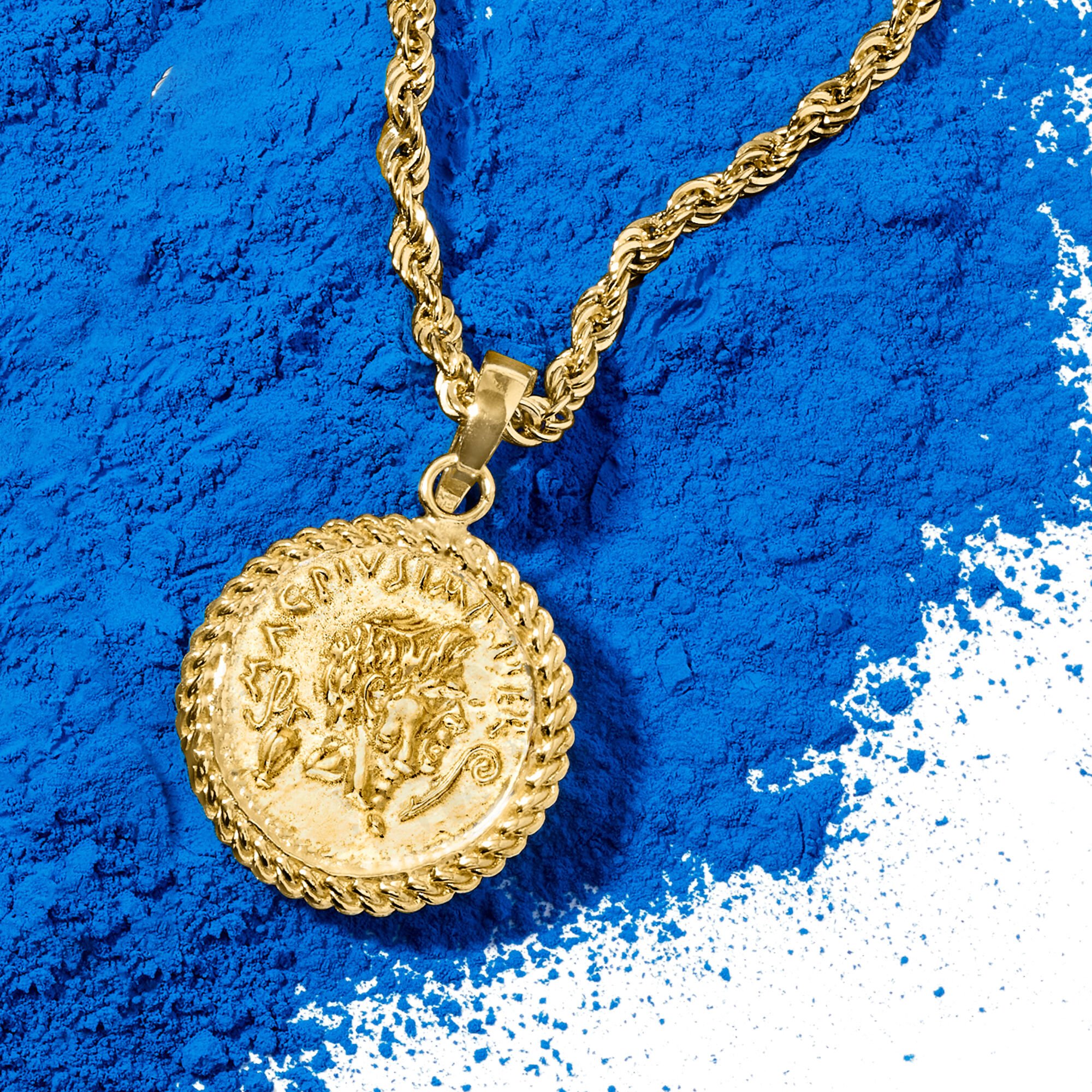 Replica Coin Pendant Necklace in 18kt Gold Over Sterling
