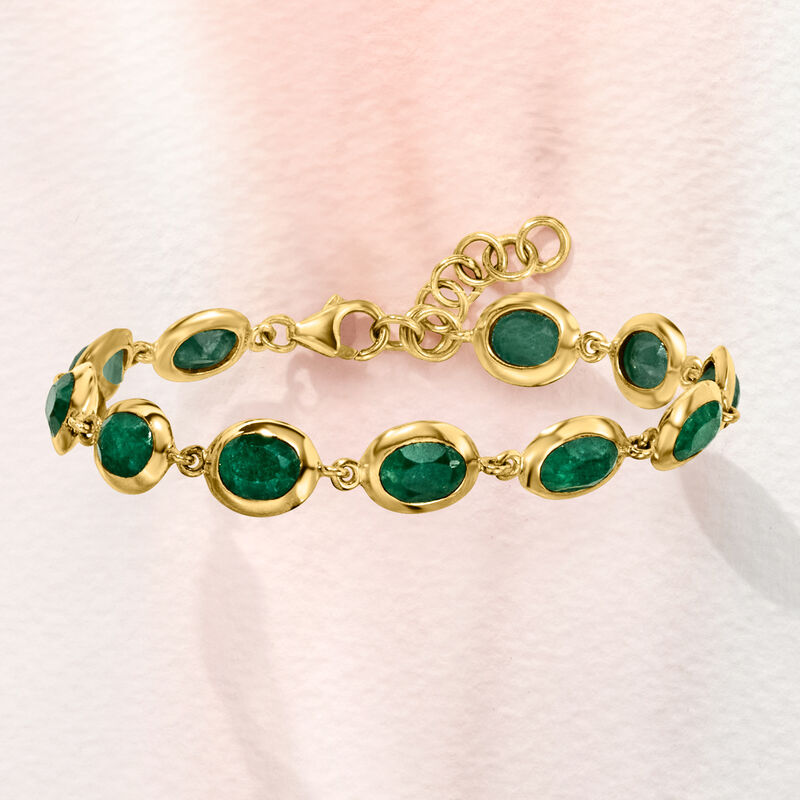 14.00 ct. t.w. Emerald Bracelet in 18kt Gold Over Sterling. 7&quot; image number 2