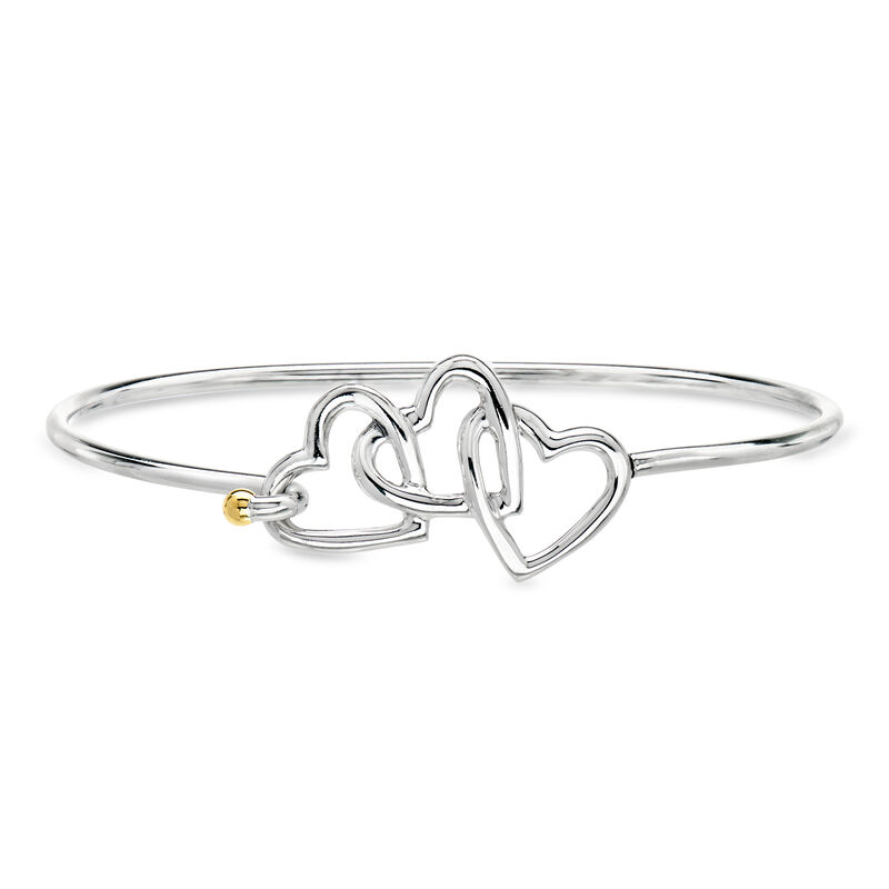 C. 1990 Vintage Tiffany Jewelry Sterling Silver Heart Trio Bangle Bracelet with 18kt Yellow Gold image number 0