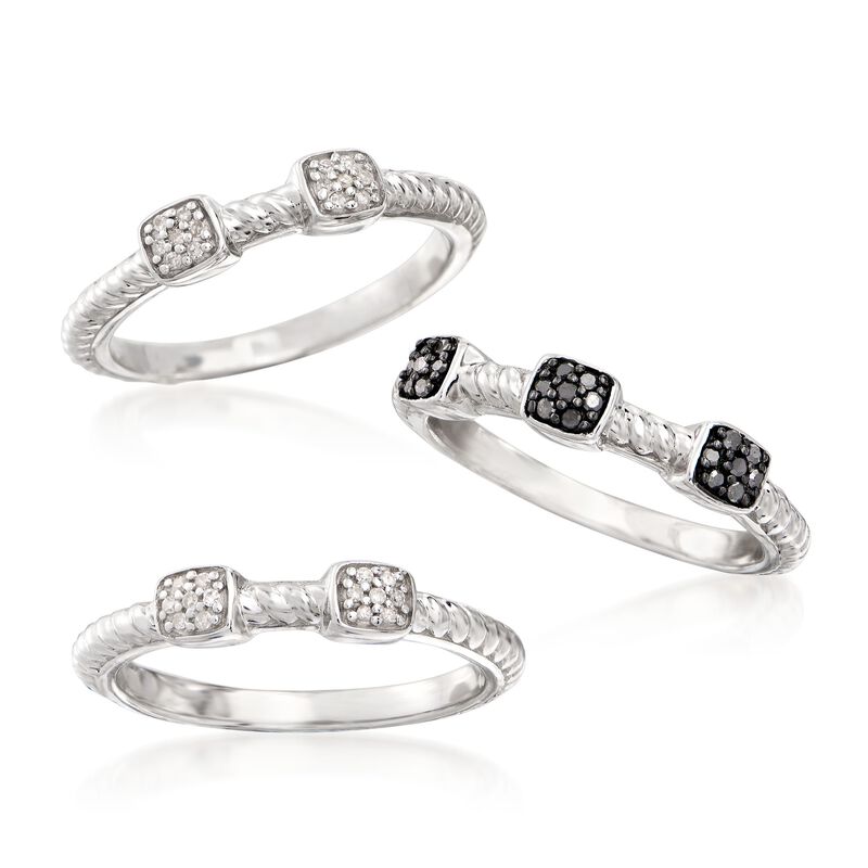 .19 ct. t.w. Black and White Diamond Jewelry Set: Three Rings in Sterling Silver image number 3