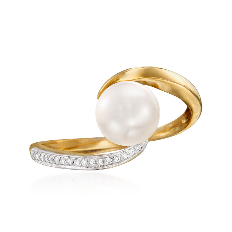 7mm Cultured Pearl and Diamond-Accented Bypass Ring in 14kt Yellow Gold image number 3