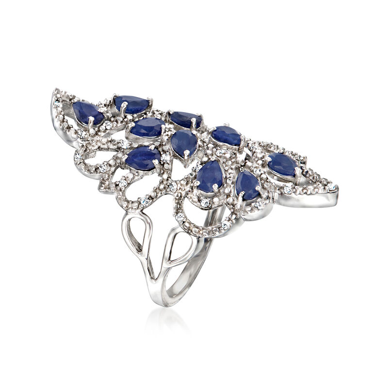 1.90 ct. t.w. Sapphire and .18 ct. t.w. Diamond Cluster Ring in Sterling Silver image number 2