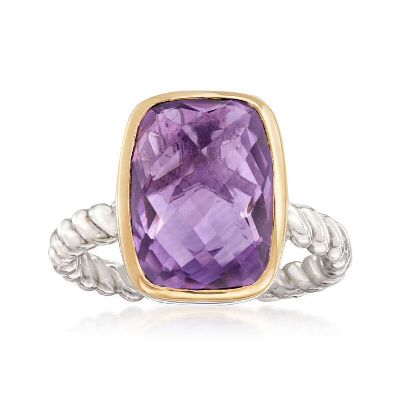 6.00 Carat Cushion-Cut Amethyst Ring in Sterling Silver and 14kt Yellow Gold image number 0
