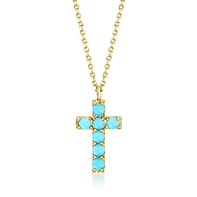 2mm Turquoise Cross Pendant Necklace in 14kt Yellow Gold