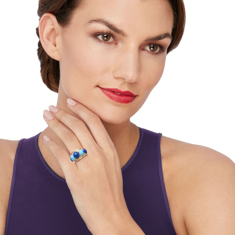 Blue Lapis and Sleeping Beauty Turquoise Ring with Diamond Accents in 14kt Yellow Gold image number 1