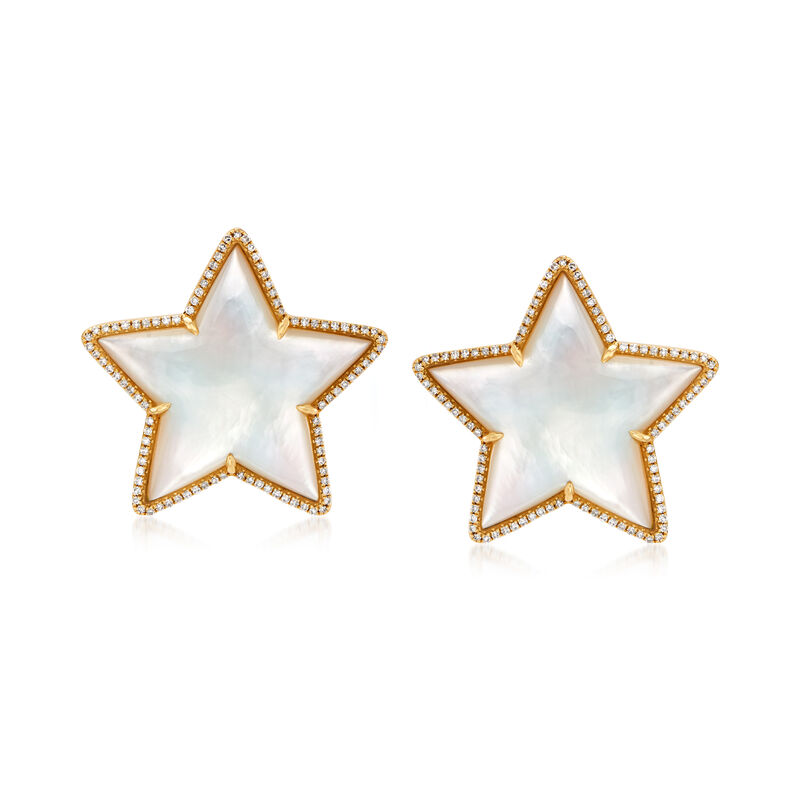 Mother-of-Pearl and .53 ct. t.w. Diamond Star Earrings in 14kt White Gold image number 0