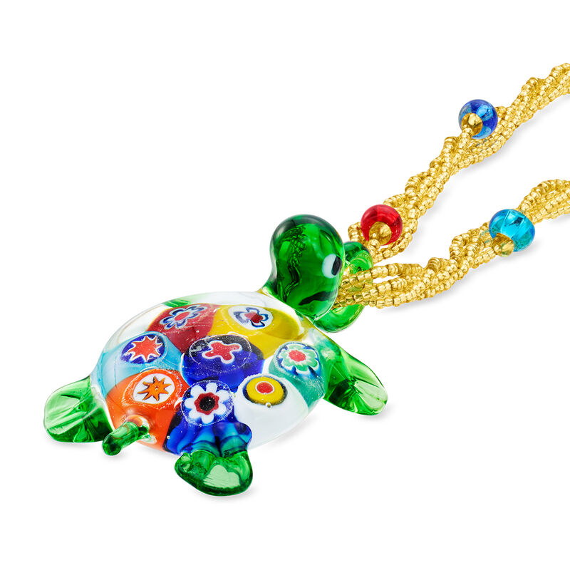 Italian Murano Glass Multi-Strand Turtle Necklace in 18kt Gold Over Sterling. 18&quot; image number 2