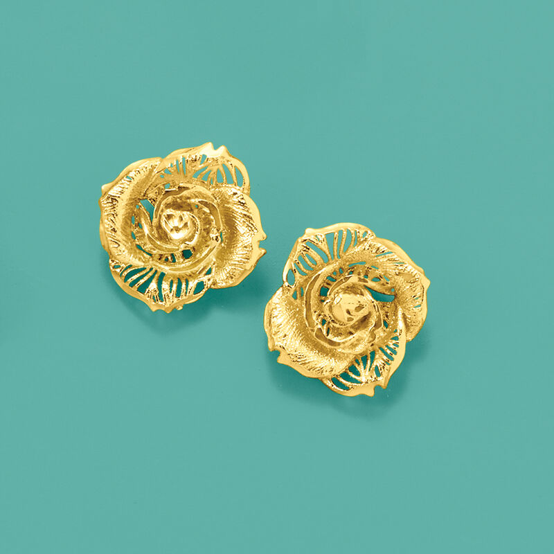 Italian 14kt Yellow Gold Rose Earrings image number 2