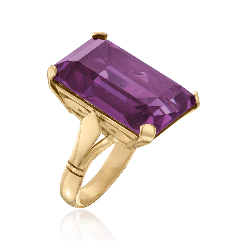 C. 1940 Vintage 25.00 Carat Synthetic Multicolored Alexandrite Ring in 10kt Yellow Gold image number 2