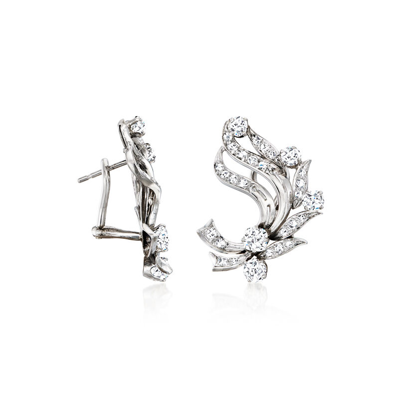 C. 1950 Vintage 3.40 ct. t.w. Diamond Swirl Earrings in Platinum and 14kt White Gold image number 2