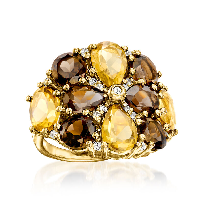 8.50 ct. t.w. Lemon and Smoky Quartz Ring with .20 ct. t.w. White Zircon in 18kt Gold Over Sterling image number 3