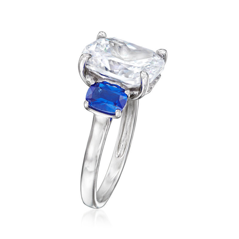 6.00 Carat CZ and 1.10 ct. t.w. Simulated Sapphire Ring in Sterling Silver image number 2