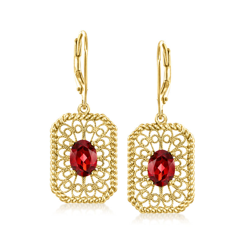4.00 ct. t.w. Garnet Filigree Drop Earrings in 18kt Gold Over Sterling  image number 0