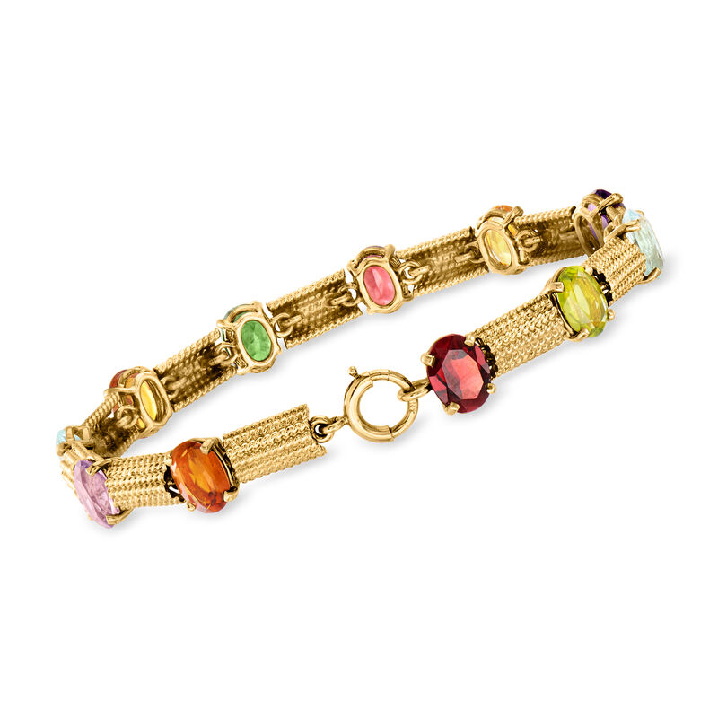 C. 1980 Vintage 13.30 ct. t.w. Multi-Gemstone Station Bracelet in 14kt Yellow Gold. 7.25&quot; image number 2