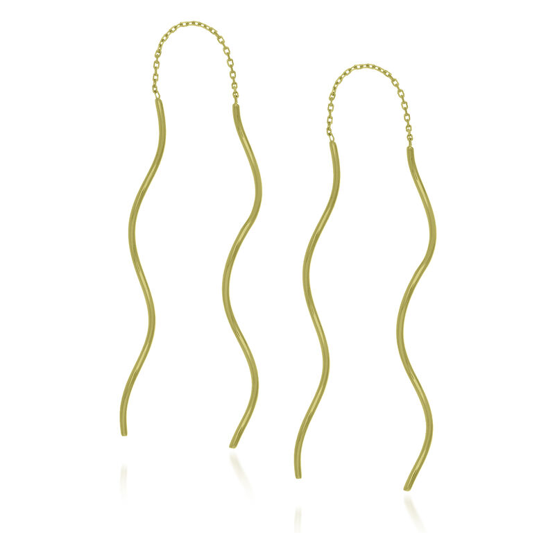 14kt Yellow Gold Wavy Tube Threader Earrings image number 0
