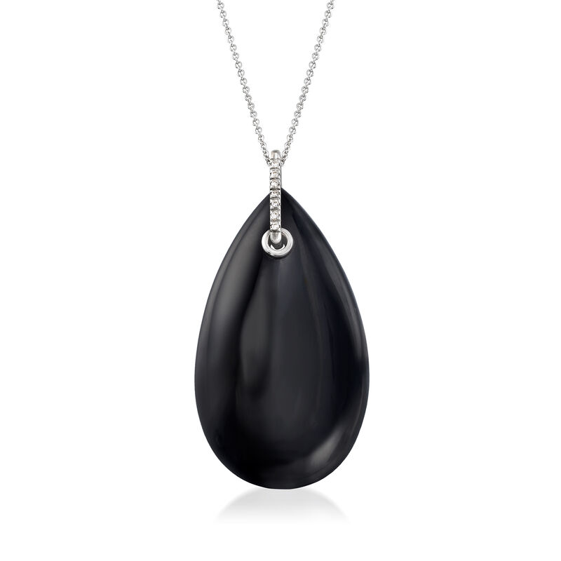 C. 1990 Vintage Black Onyx and .12 ct. t.w. Diamond Pendant Necklace in 18kt White Gold. 16&quot; image number 1