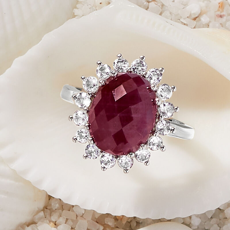 5.75 Carat Ruby and 1.20 ct. t.w. White Topaz Ring in Sterling Silver image number 4