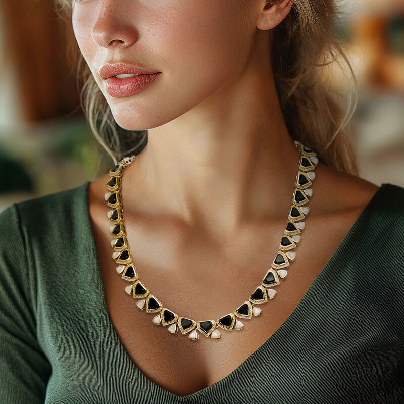 Mother-of-Pearl and Onyx Necklace with 3.90 ct. t.w. White Topaz in 18kt Gold Over Sterling. 20" image number 0