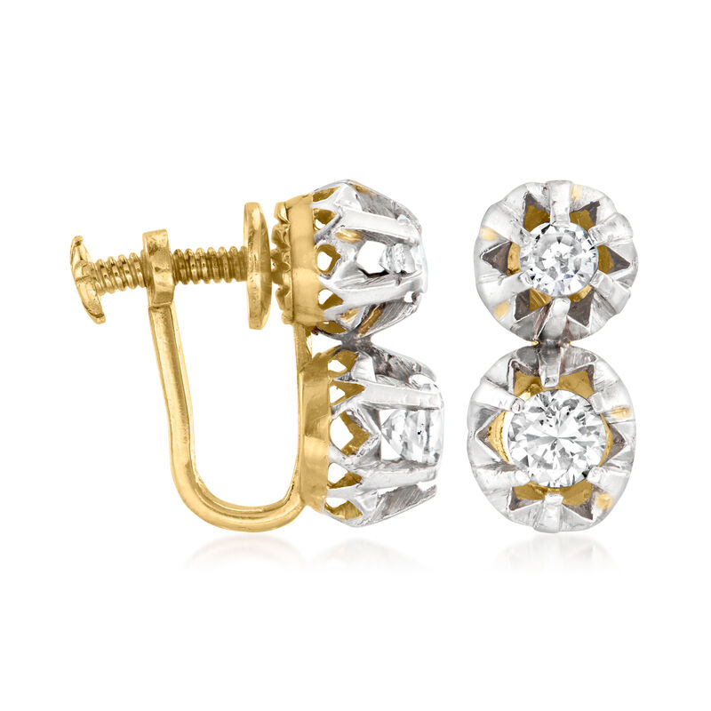 C. 1960 Vintage .60 ct. t.w. Diamond Drop Earrings in Palladium and 18kt Yellow Gold image number 2
