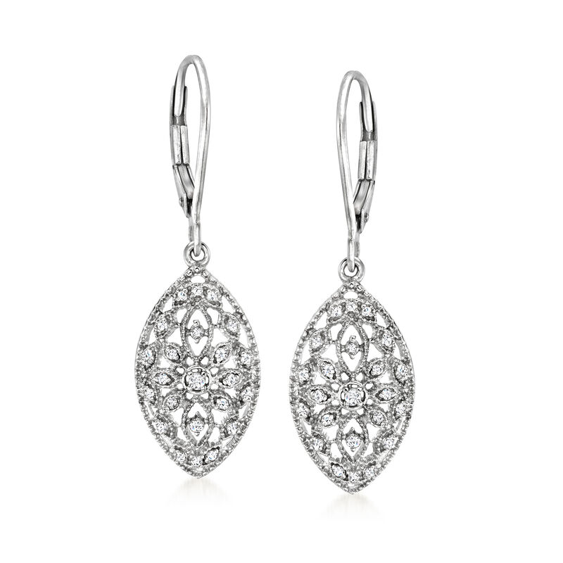 .10 ct. t.w. Diamond Floral Openwork Marquise Drop Earrings in Sterling Silver image number 0