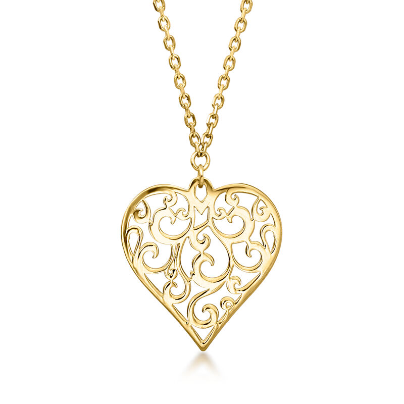 Italian 10kt Yellow Gold Swirled Heart Necklace. 18" image number 1