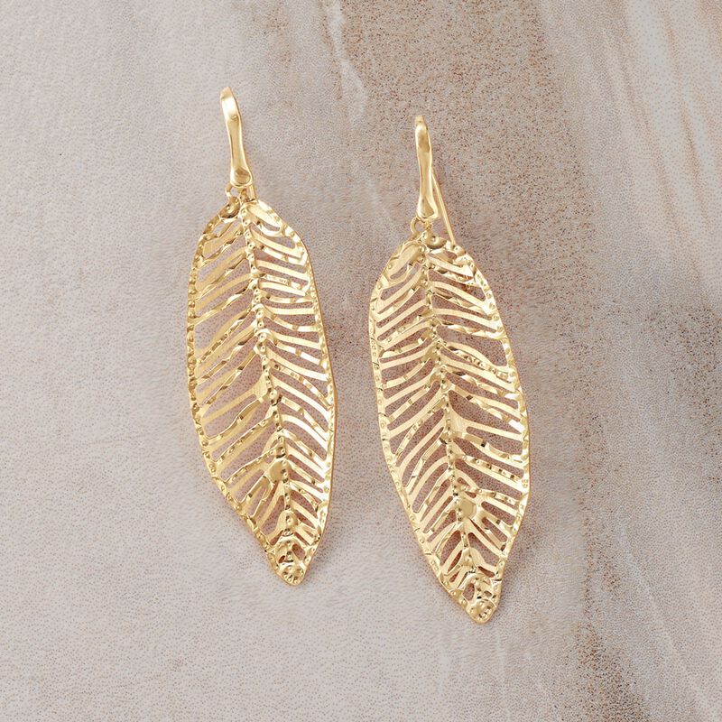 14kt Yellow Gold Leaf Drop Earrings  image number 4