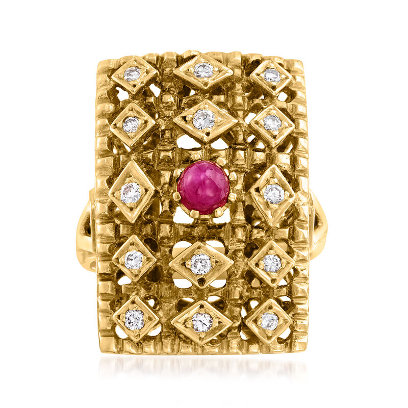 C. 1980 Vintage Lalaounis .65 Carat Ruby and .20 ct. t.w. Diamond Ring in 18kt Yellow Gold image number 0