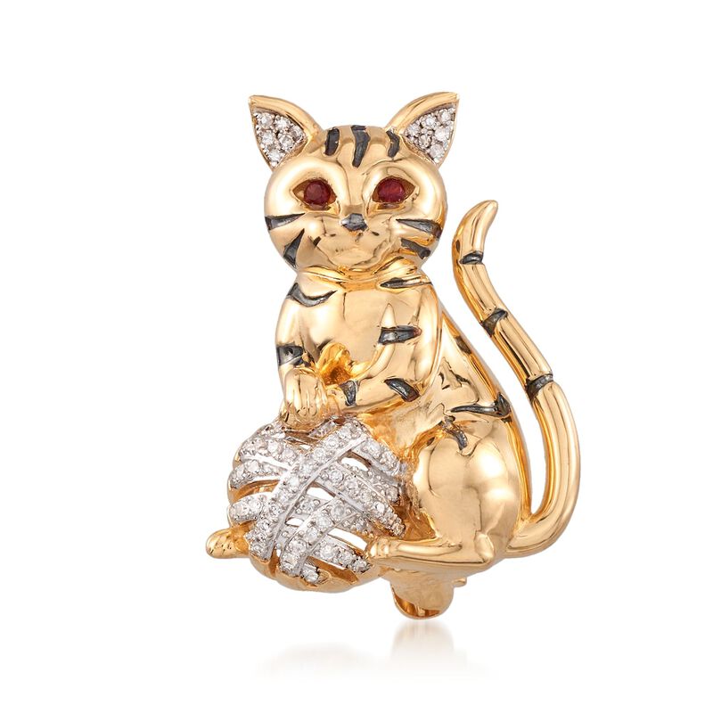 .16 ct. t.w. Diamond Cat Pin/Pendant with Garnets in 18kt Gold Over Sterling  image number 0