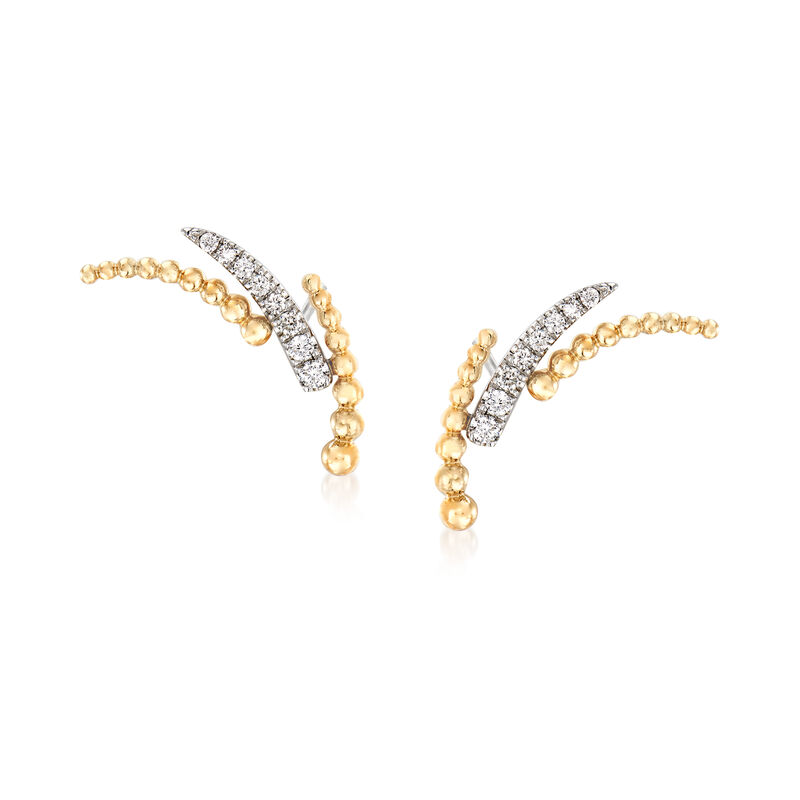 Gabriel Designs .14 ct. t.w. Diamond and Beaded Curve Earrings in 14kt Yellow Gold image number 0