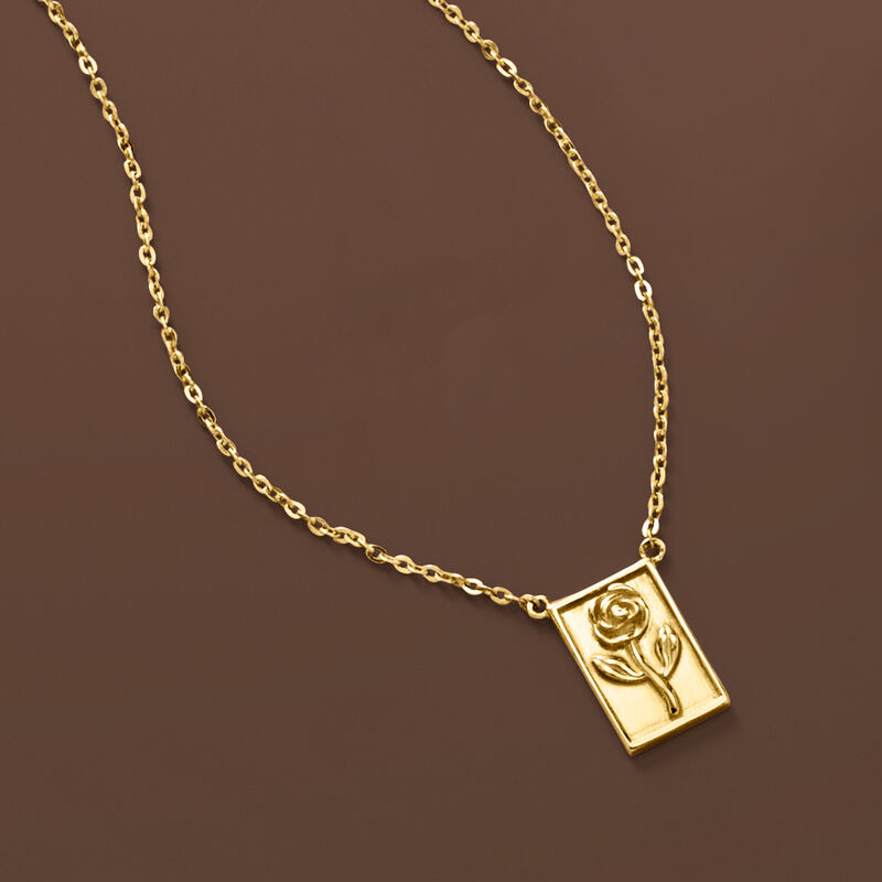 Italian 10kt Yellow Gold Framed Rose Necklace image number 2