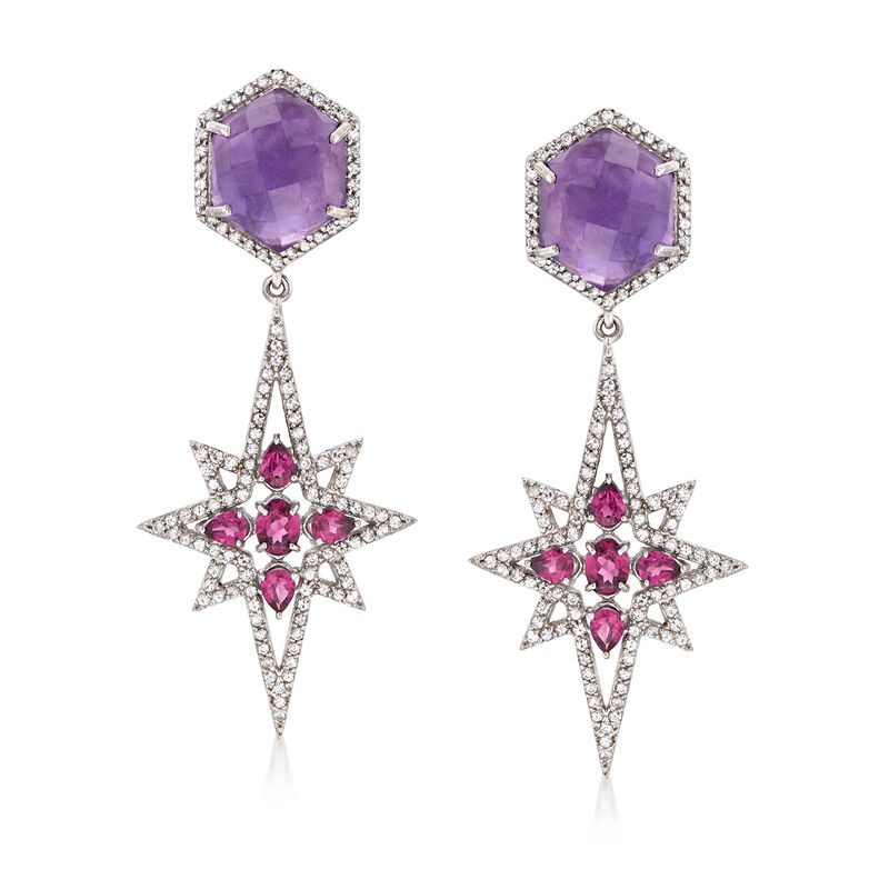 18.40 ct. t.w. Multi-Stone Star Drop Earrings in Sterling Silver image number 0
