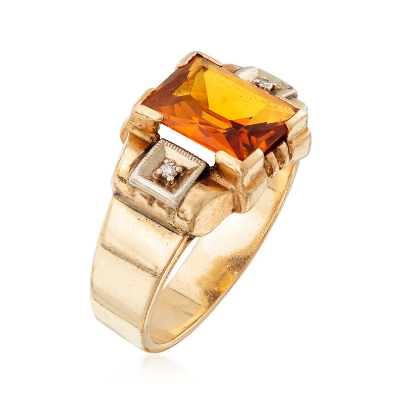 C. 1960 Vintage 3.20 Carat Synthetic Yellow Sapphire Ring with Diamond Accents in 14kt Yellow Gold image number 2