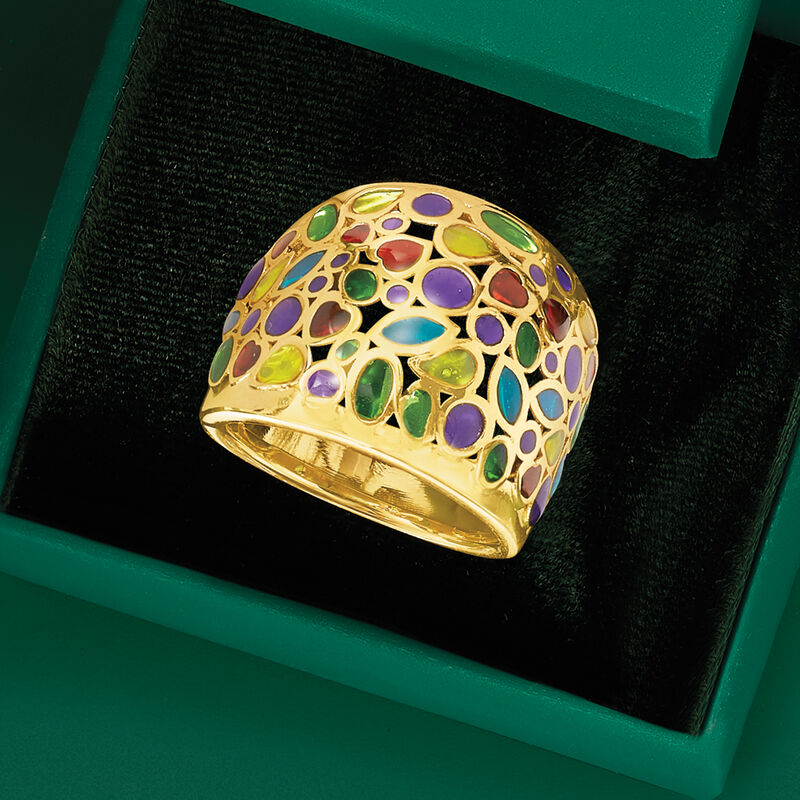Italian Multicolored Enamel Dome Ring in 14kt Yellow Gold image number 6