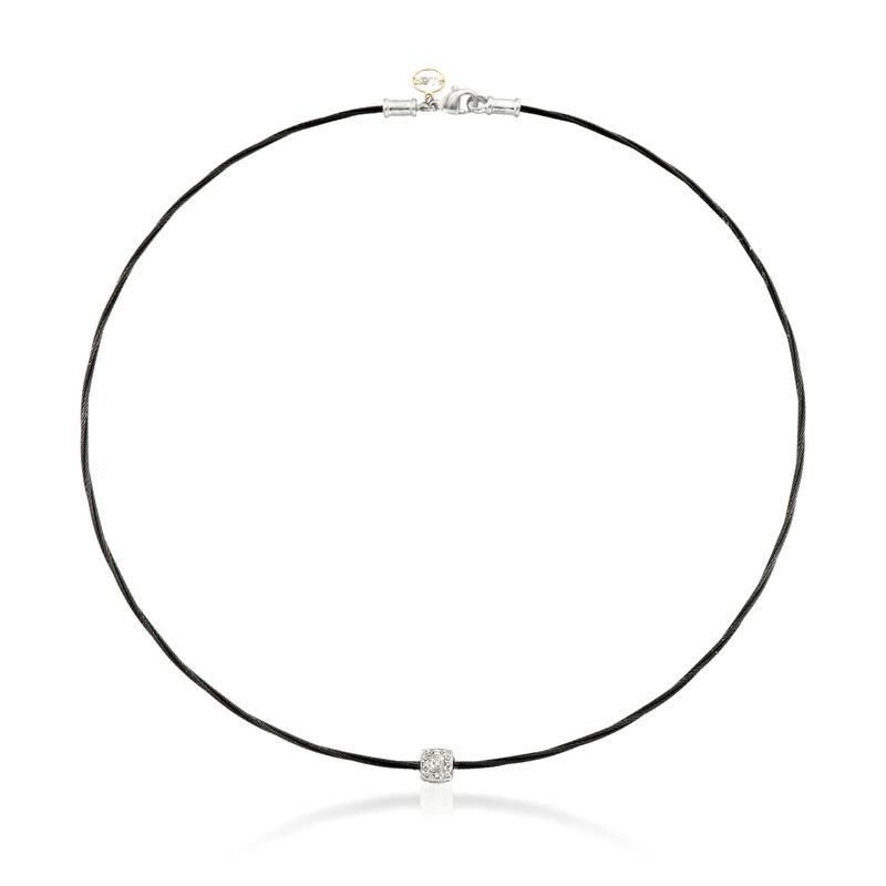 ALOR &quot;Noir&quot; Diamond Station Black Cable Necklace with 18kt Two-Tone Gold. 17&quot; image number 1