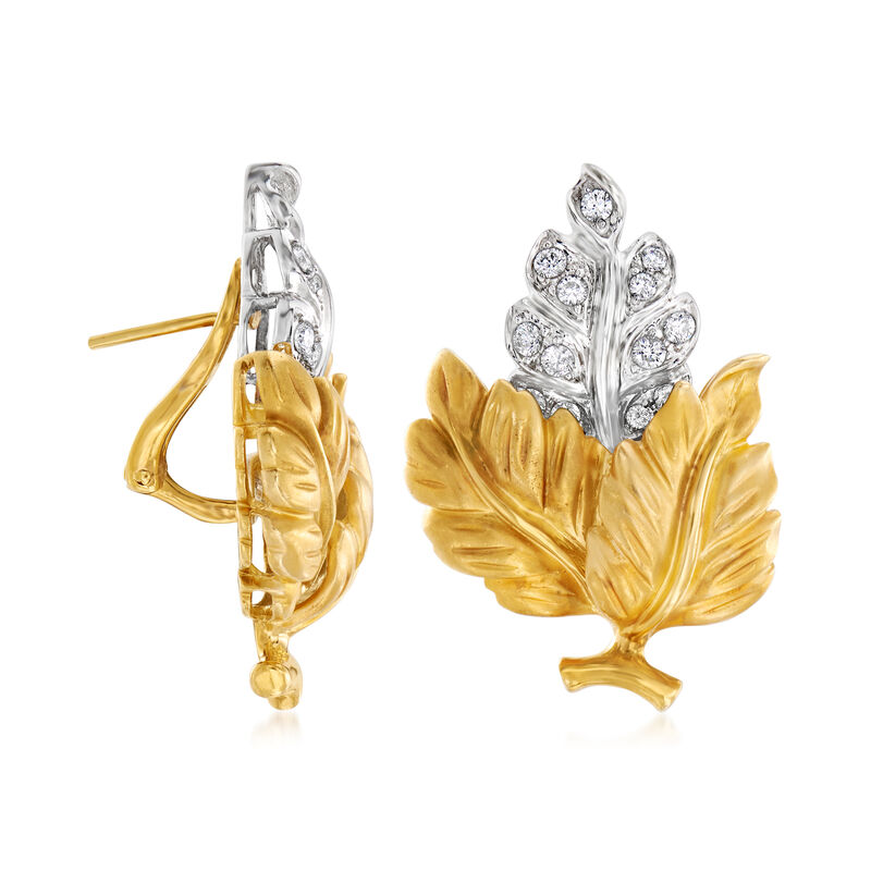 C. 1980 Vintage .80 ct. t.w. Diamond Leaf Earrings in 18kt Two-Tone Gold image number 2