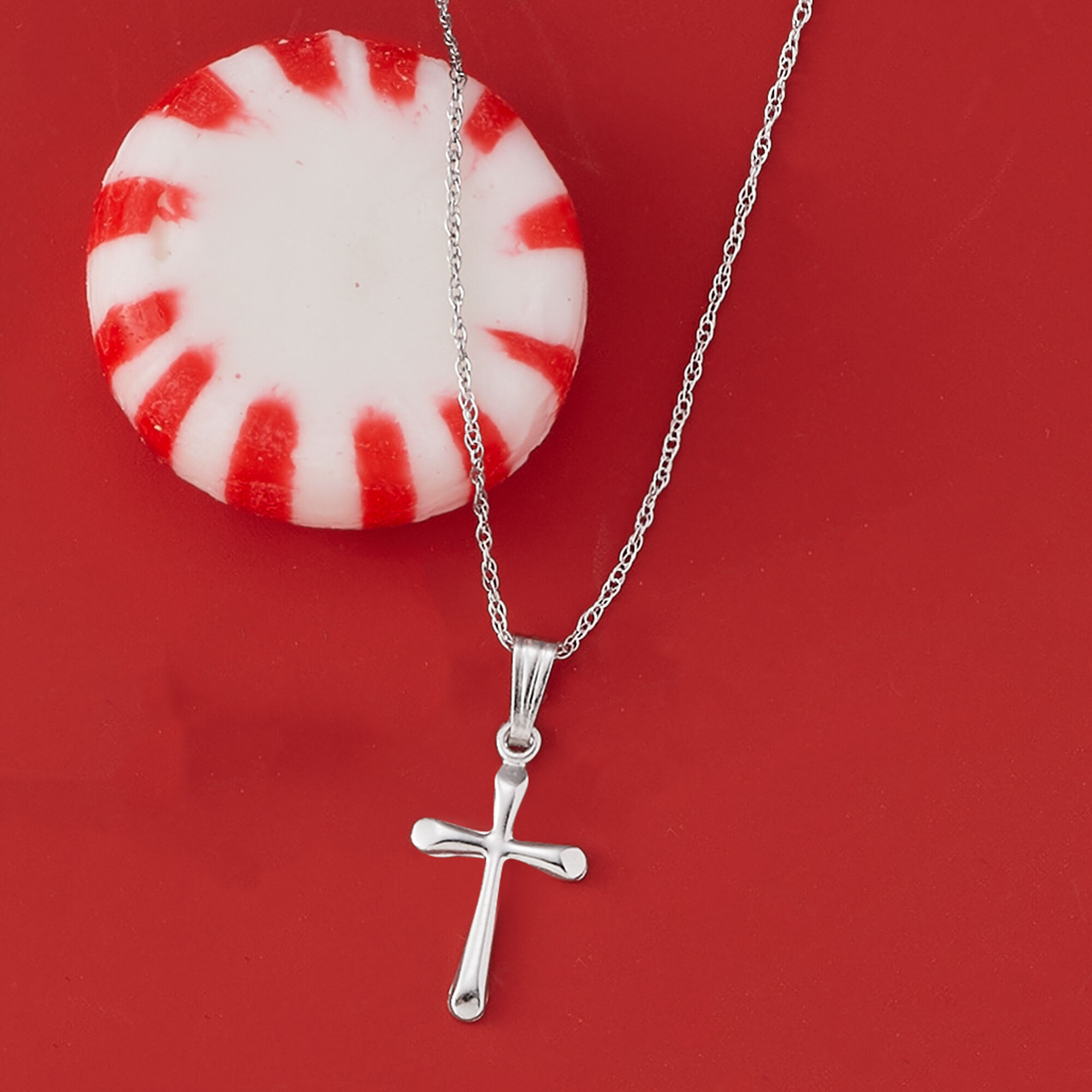 Children's cross necklace white gold clearance