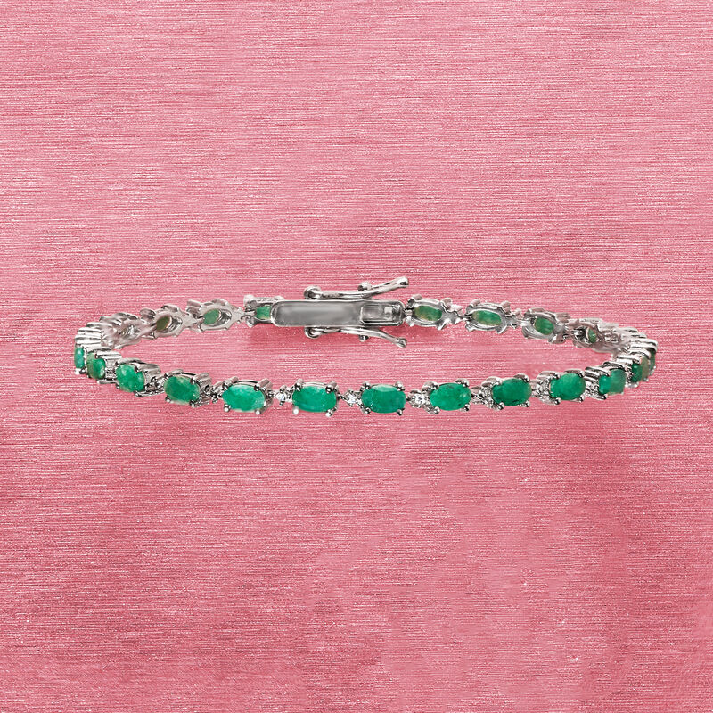 8.00 ct. t.w. Emerald Bracelet with Diamonds in Sterling Silver image number 3