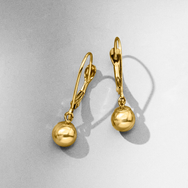6mm 14kt Yellow Gold Polished Bead Drop Earrings image number 4