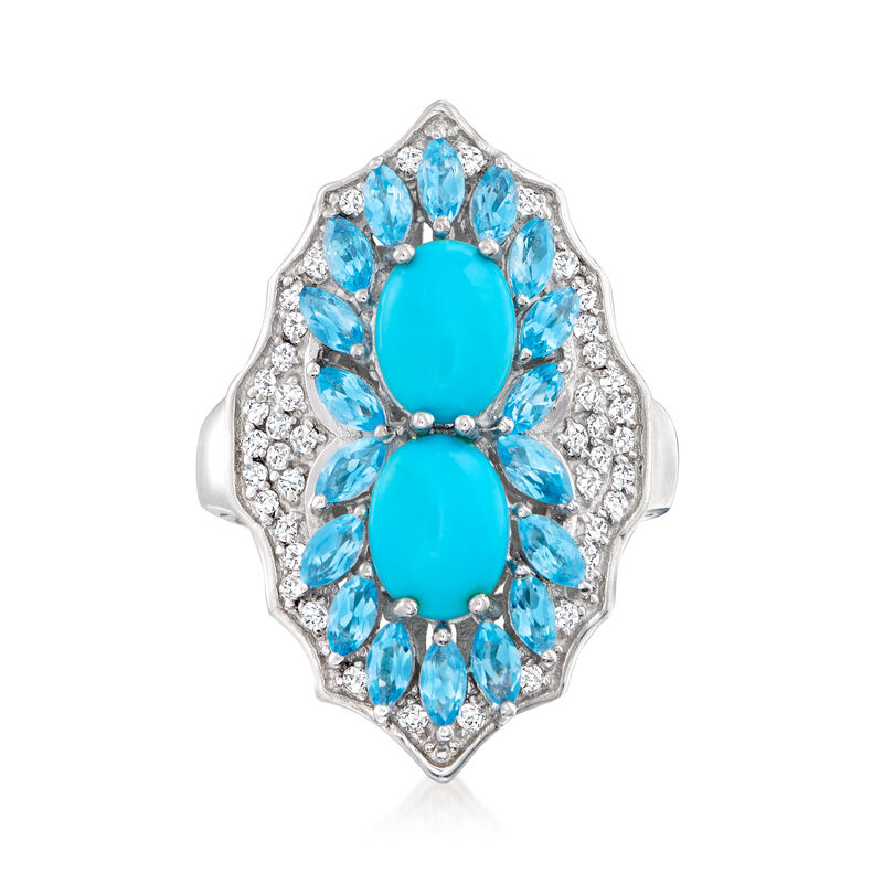 Sleeping Beauty Turquoise Ring with 2.00 ct. t.w. Swiss Blue and White Topaz in Sterling Silver image number 0