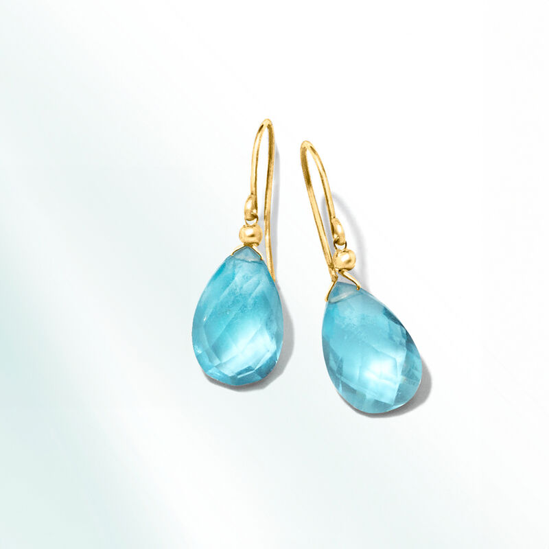 13.00 ct. t.w. Sky Blue Topaz Drop Earrings in 10kt Yellow Gold  image number 1