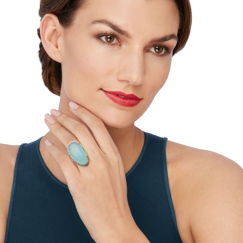 Aqua Chalcedony and .70 ct. t.w. Blue and White Topaz Ring in 18kt Gold Over Sterling image number 1