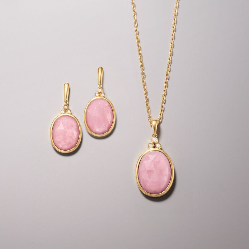 Pink Opal and .20 ct. t.w. White Topaz Drop Earrings in 18kt Gold Over Sterling  image number 2