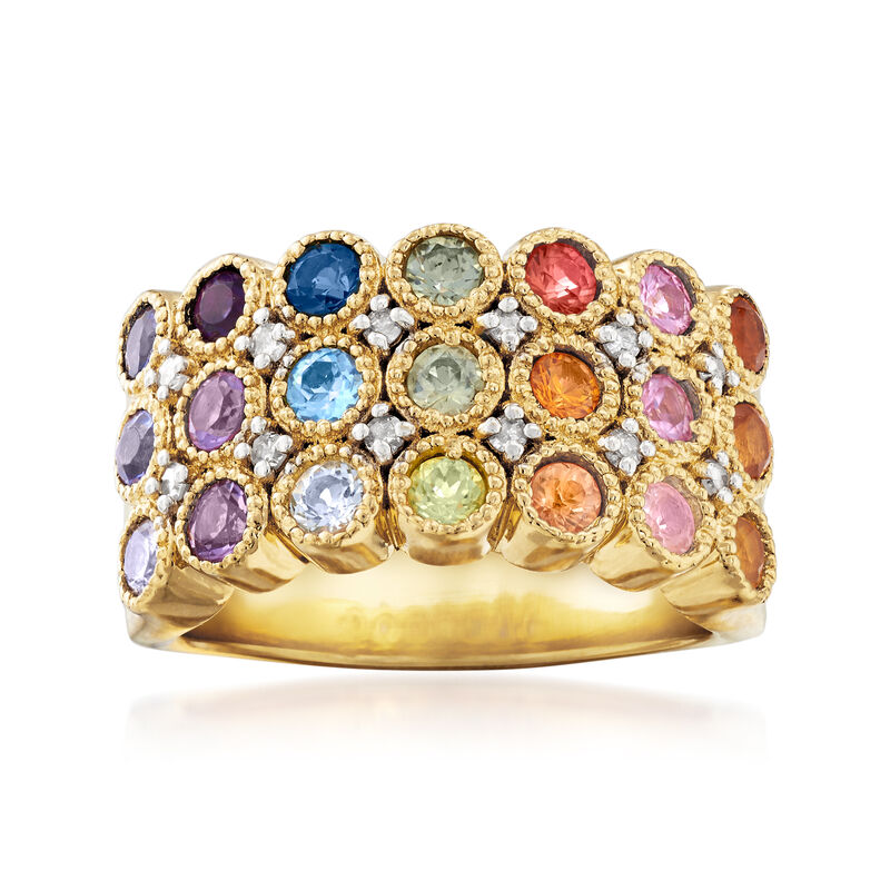 1.20 ct. t.w. Multi-Gemstone and .14 ct. t.w. Diamond Ring in 18kt Gold Over Sterling image number 0
