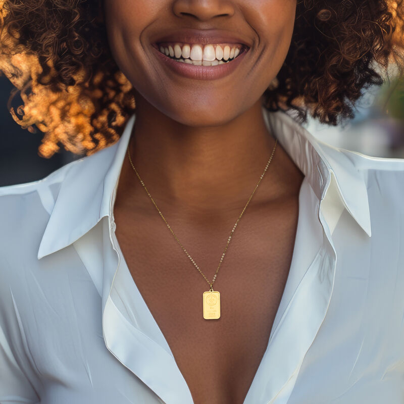 Italian 24kt Yellow Gold Fleur-De-Lis Two-Gram Ingot Pendant Necklace with 14kt Yellow Gold Frame image number 1