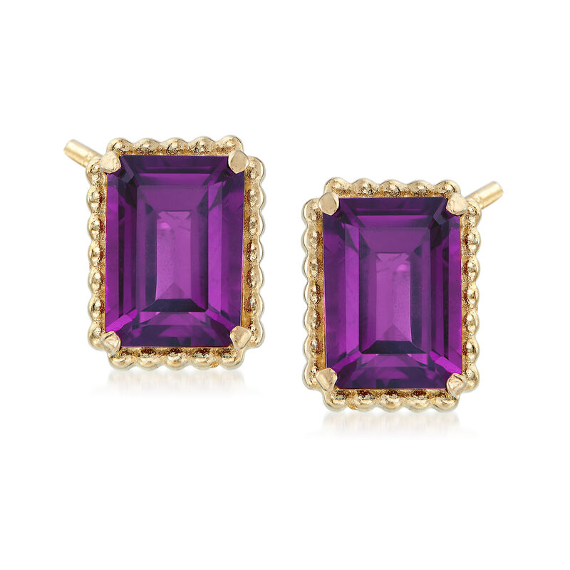 2.90 ct. t.w. Amethyst and 14kt Yellow Gold Beaded Frame Earrings  image number 0
