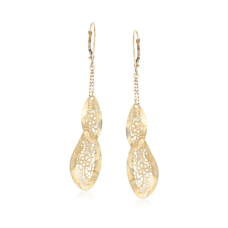 Italian 18kt Yellow Gold Floral Lace Filigree Drop Earrings image number 0
